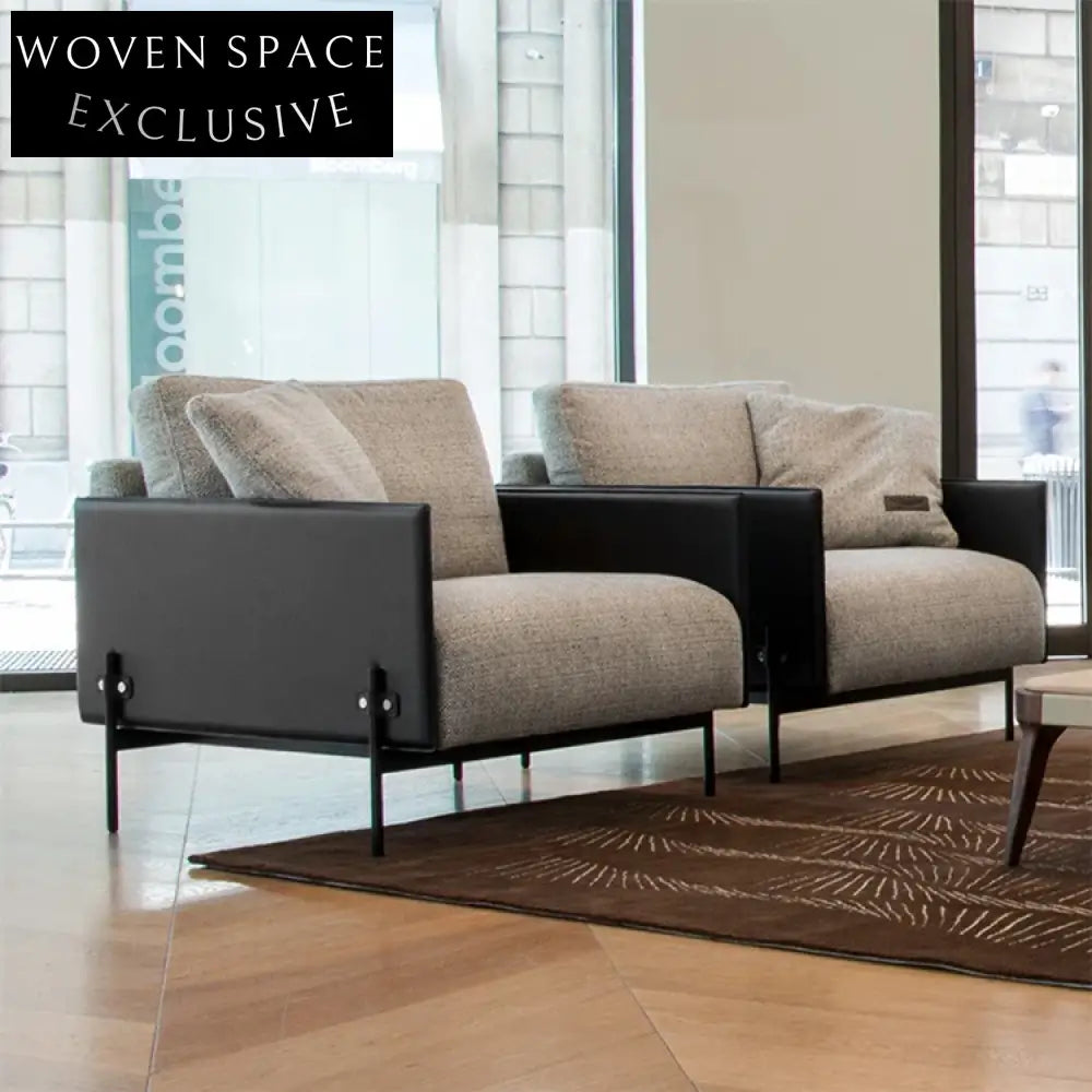 Elegant Fabric Sofa Chair with Saddle Leather Armrests and Metal Legs Chair