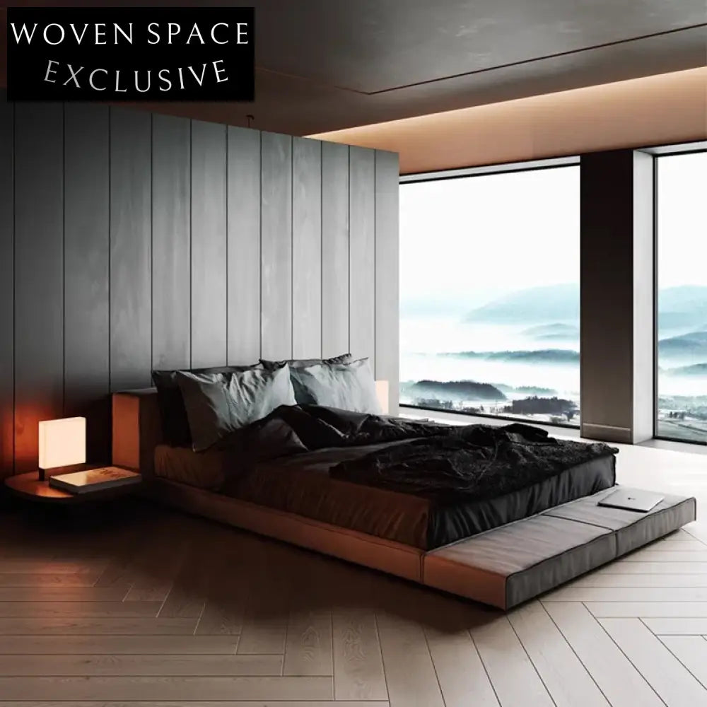 Elegant Fabric Upholstered King Size Platform Bed with Solid Wood Frame