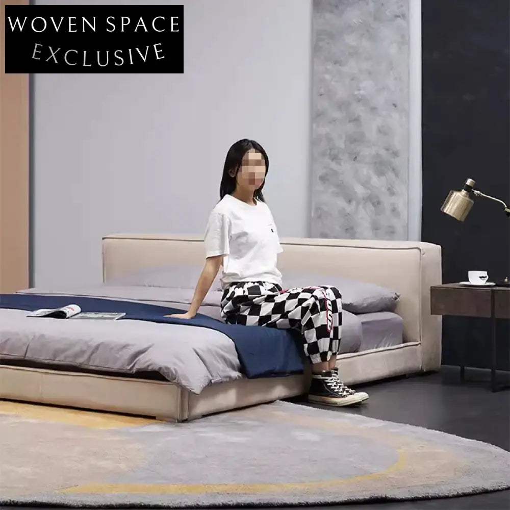 Elegant Fabric Upholstered King Size Platform Bed with Solid Wood Frame