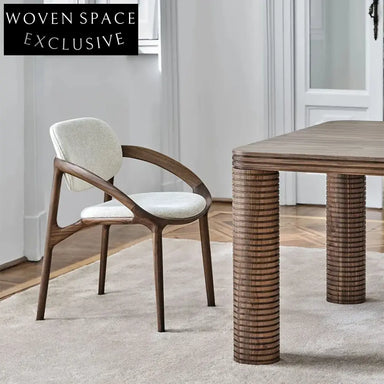 Elegant Fabric Upholstered Solid Wood Frame Round Seat Dining Chair