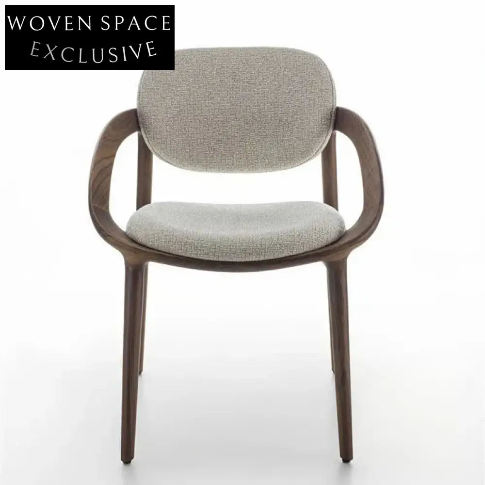 Elegant Fabric Upholstered Solid Wood Frame Round Seat Dining Chair