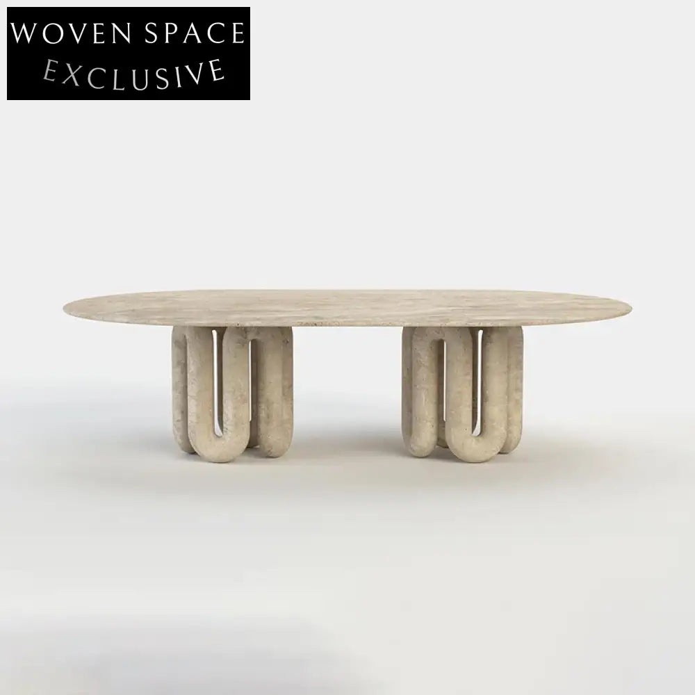 Elegant Floating Natural Travertine 6-Seater Modern Restaurant Dining Table