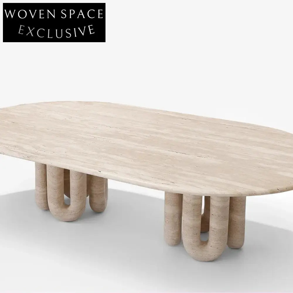 Elegant Floating Natural Travertine 6-Seater Modern Restaurant Dining Table