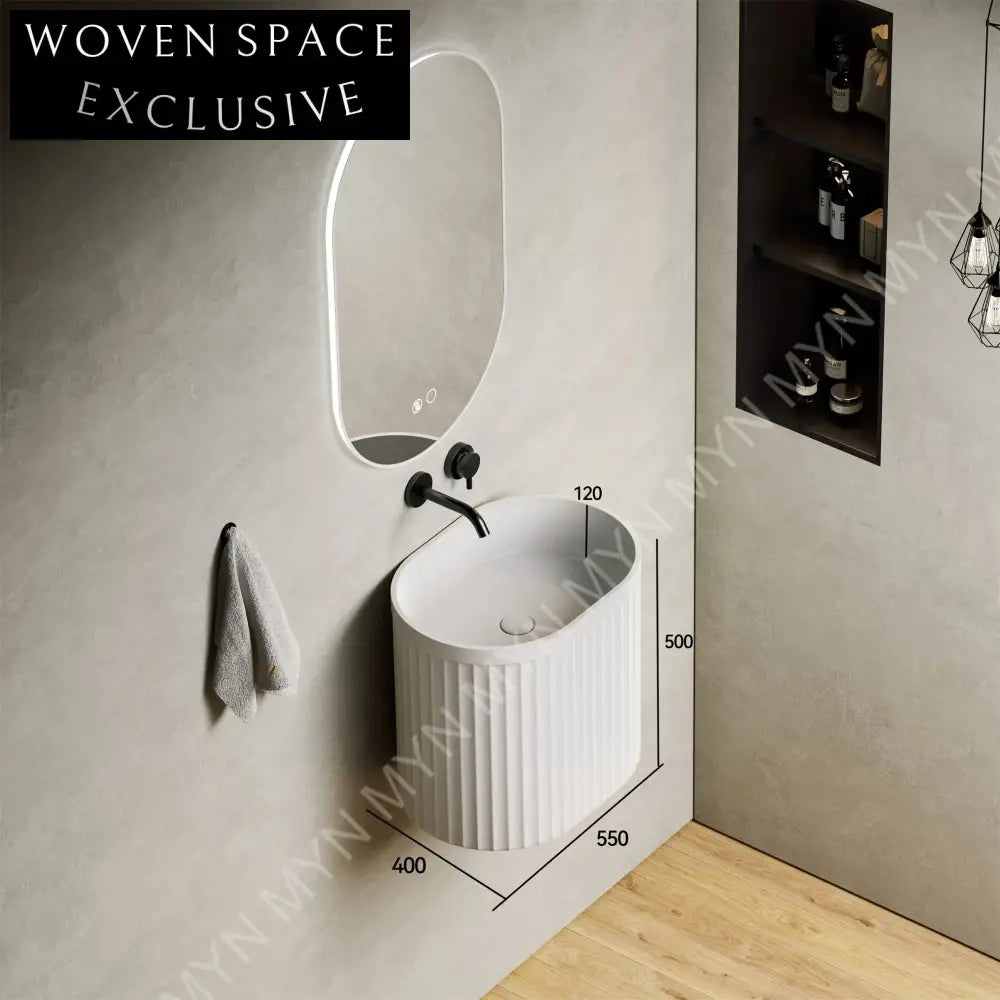 Elegant Fluted Artificial Stone Freestanding Bathroom Pedestal Sink with Holder