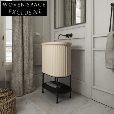 Elegant Fluted Artificial Stone Freestanding Bathroom Pedestal Sink with Holder