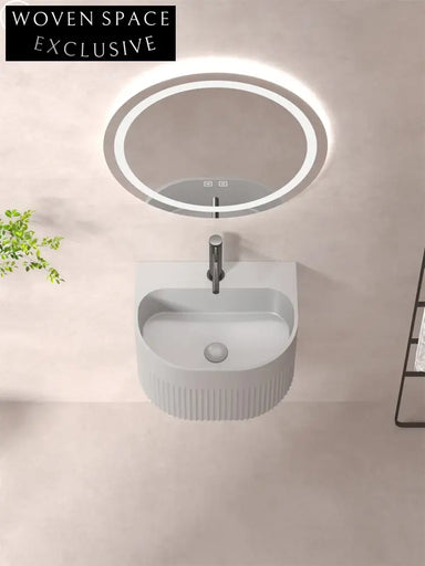 Elegant Fluted Artificial Stone Wall-Mounted Bathroom Sink Basin