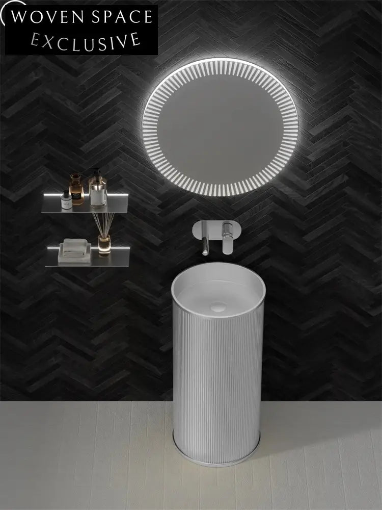 Elegant Fluted Round Stainless Steel Pedestal Bathroom Sink, Modern Design