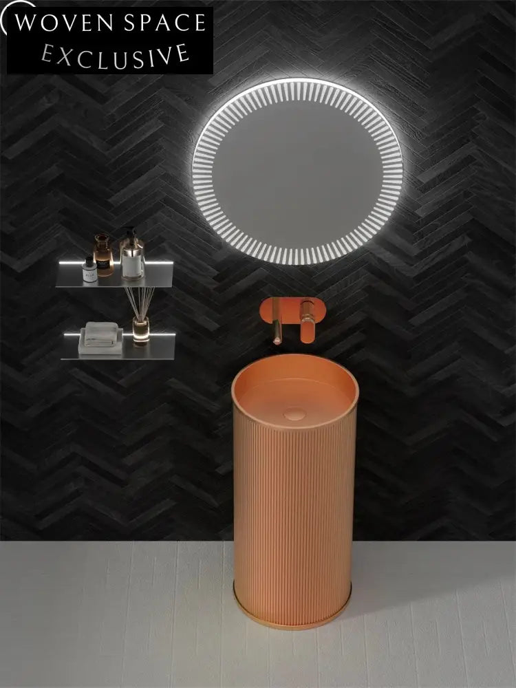 Elegant Fluted Round Stainless Steel Pedestal Bathroom Sink, Modern Design