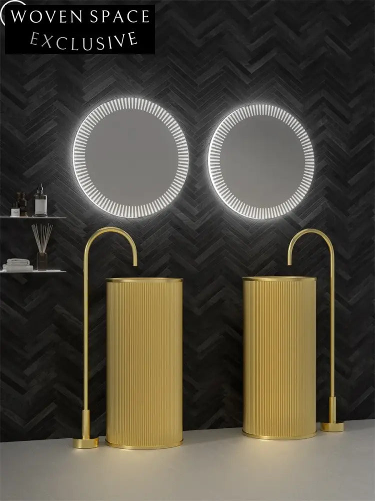 Elegant Fluted Round Stainless Steel Pedestal Bathroom Sink, Modern Design