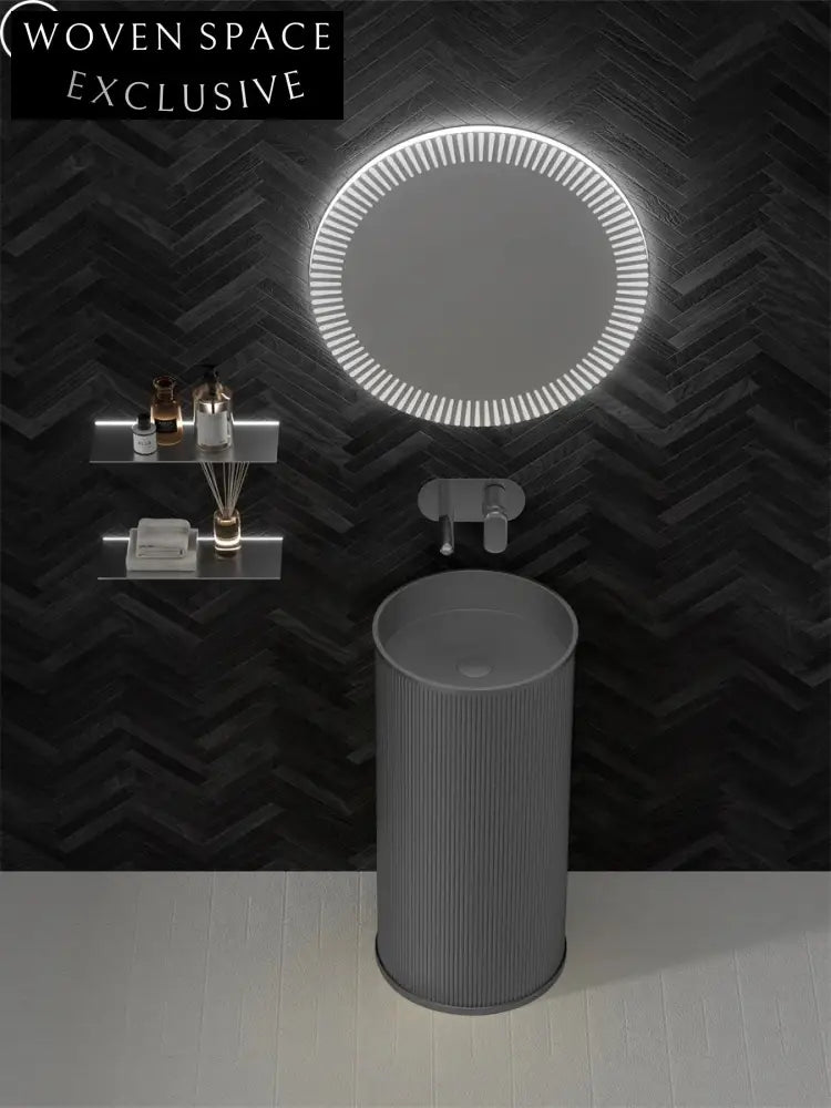 Elegant Fluted Round Stainless Steel Pedestal Bathroom Sink, Modern Design