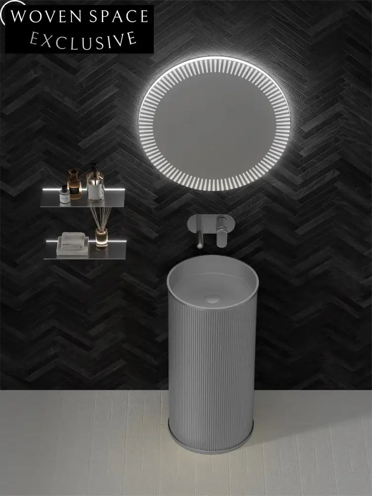 Elegant Fluted Round Stainless Steel Pedestal Bathroom Sink, Modern Design