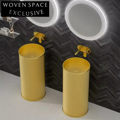 Elegant Fluted Round Stainless Steel Pedestal Bathroom Sink, Modern Design