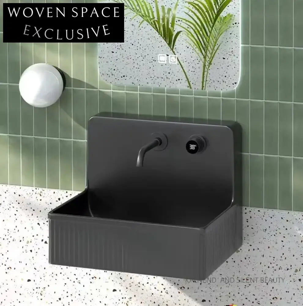 Elegant Fluted Wall-Mounted Artificial Stone Bathroom Hand Basin Sink