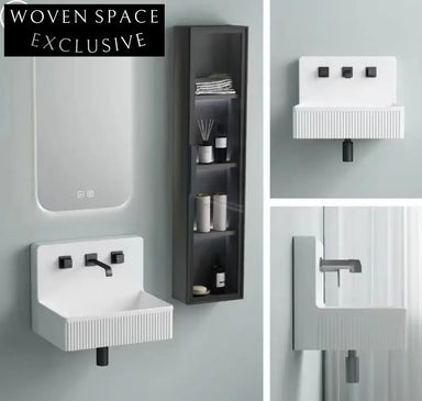 Elegant Fluted Wall-Mounted Artificial Stone Bathroom Hand Basin Sink