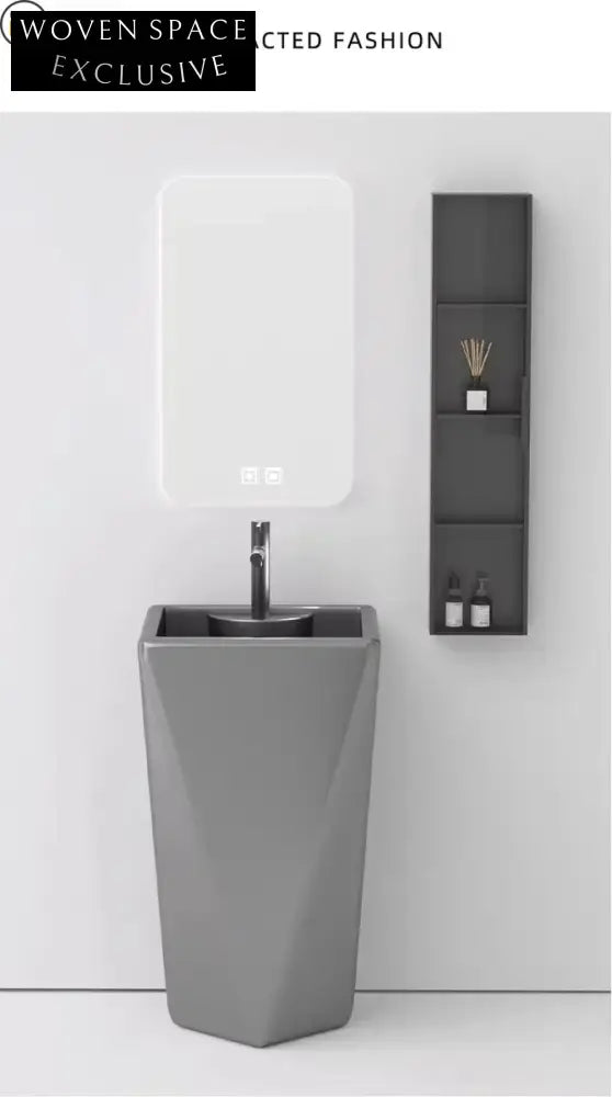 Elegant Freestanding Ceramic Pedestal Bathroom Sink, Matte Gunmetal Finish Wash Basin