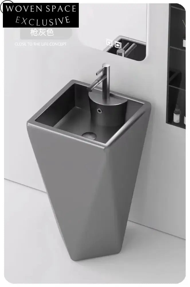 Elegant Freestanding Ceramic Pedestal Bathroom Sink, Matte Gunmetal Finish Wash Basin