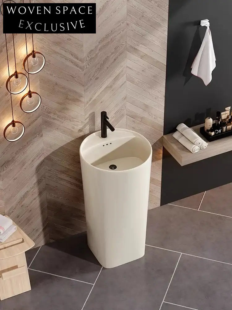 Elegant Freestanding Ceramic Pedestal Bathroom White Glazed Hand Wash Basin