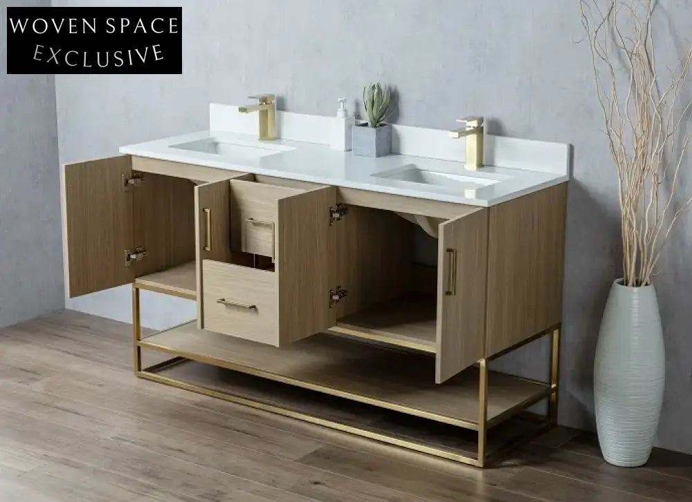 Elegant Freestanding Modern Double Sink Bathroom Storage Vanity