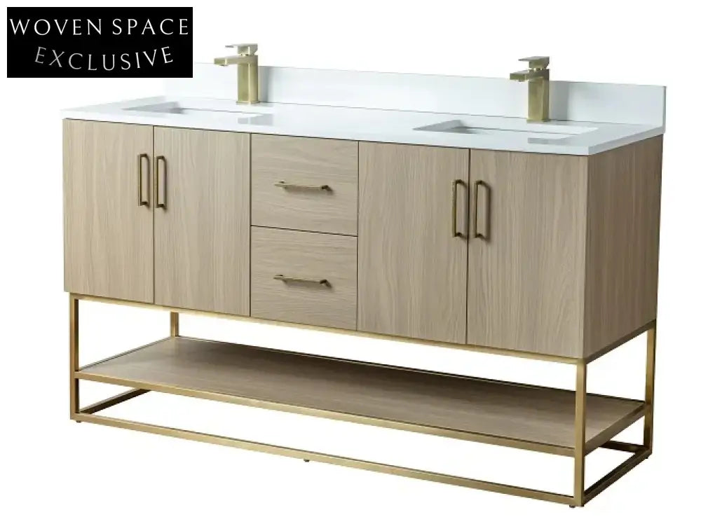 Elegant Freestanding Modern Double Sink Bathroom Storage Vanity