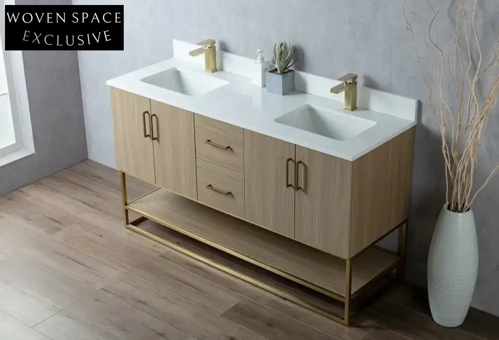 Elegant Freestanding Modern Double Sink Bathroom Storage Vanity