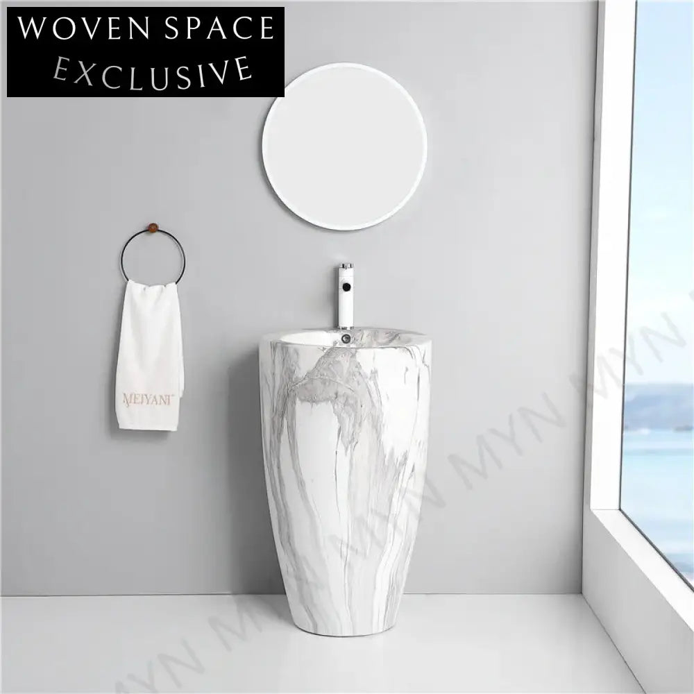 Elegant Freestanding Pedestal Bathroom Basin, Modern Ceramic Lavabo, Round Design
