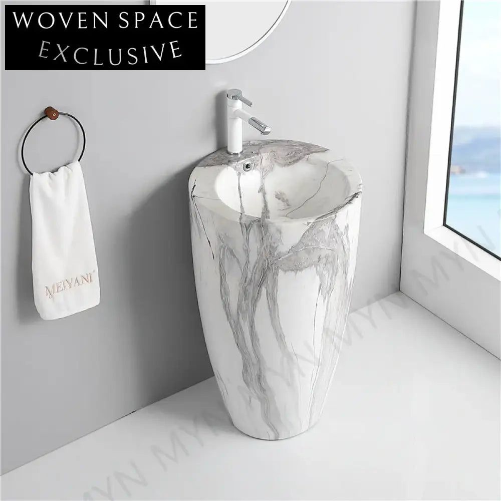 Elegant Freestanding Pedestal Bathroom Basin, Modern Ceramic Lavabo, Round Design