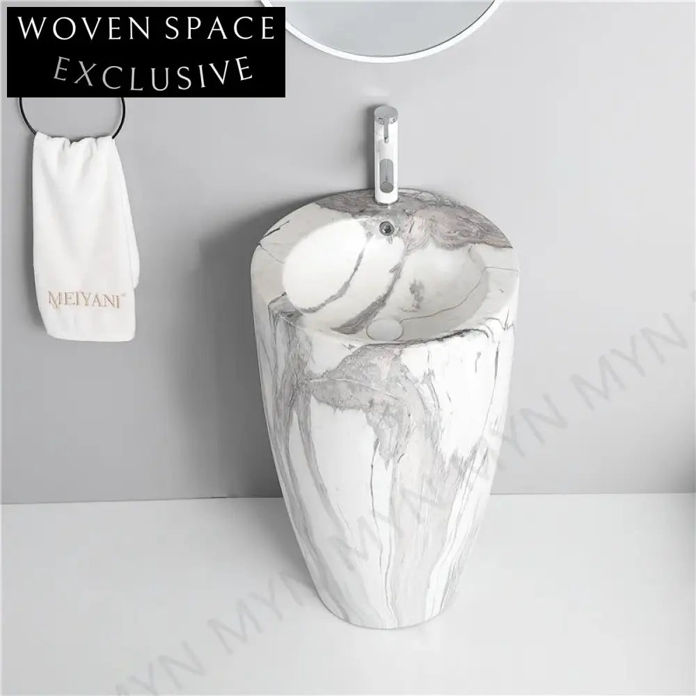 Elegant Freestanding Pedestal Bathroom Basin, Modern Ceramic Lavabo, Round Design