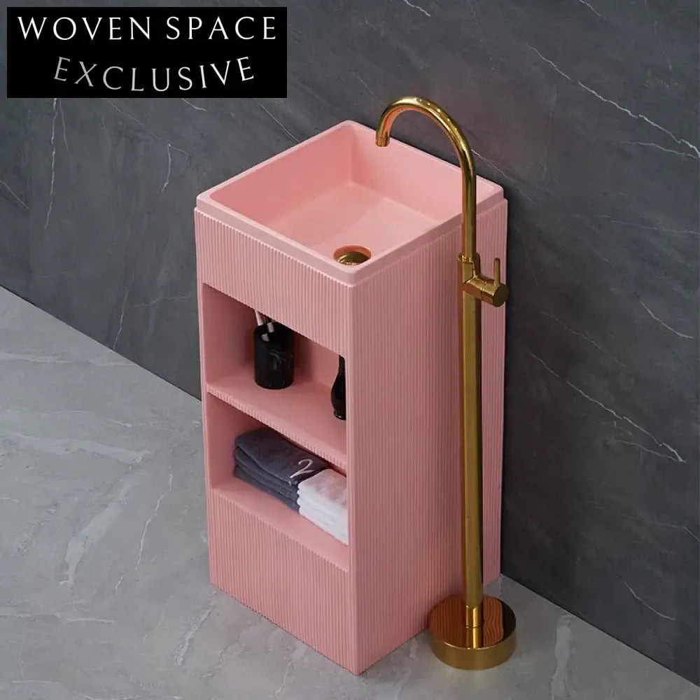Elegant Freestanding Pink Artificial Stone Bathroom Pedestal Sink Basin