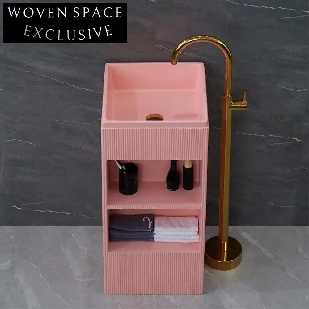 Elegant Freestanding Pink Artificial Stone Bathroom Pedestal Sink Basin