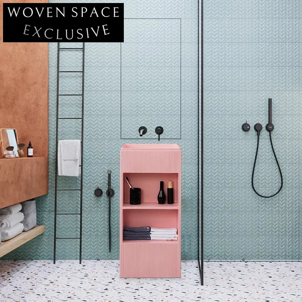 Elegant Freestanding Pink Artificial Stone Bathroom Pedestal Sink Basin