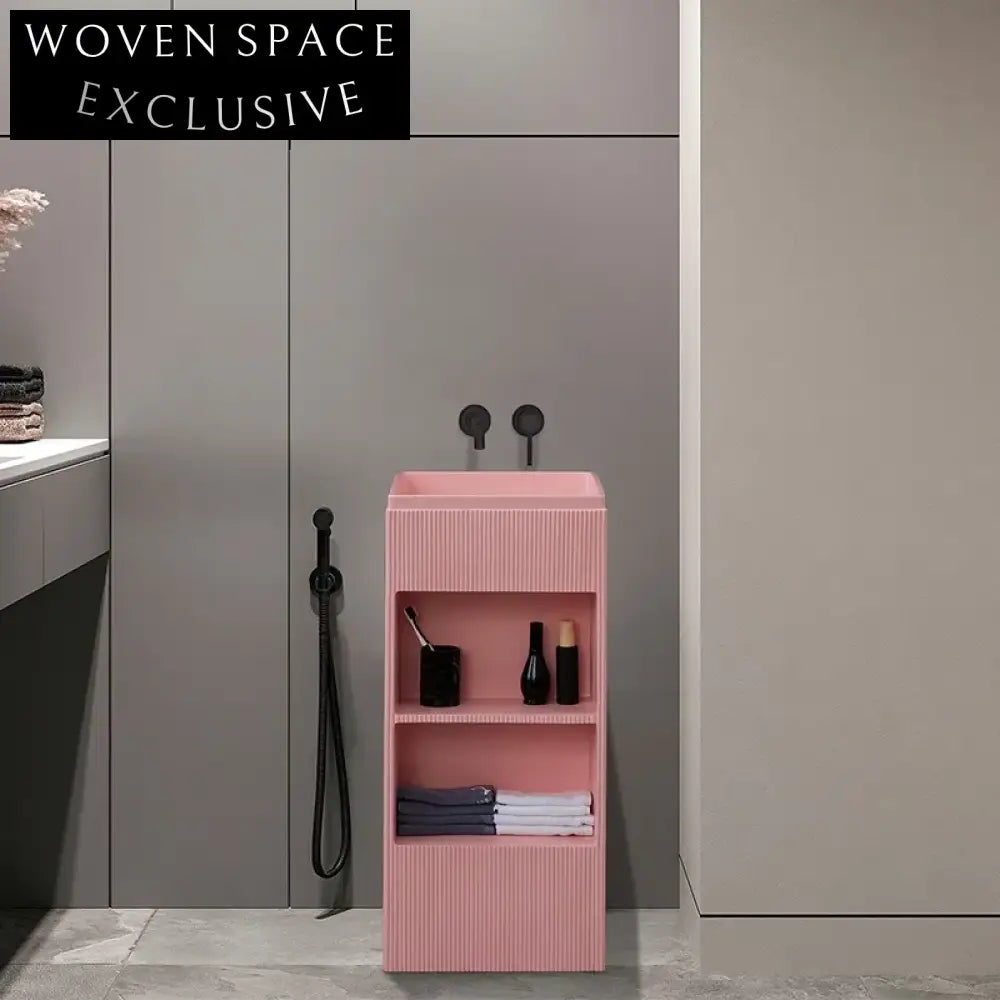 Elegant Freestanding Pink Artificial Stone Bathroom Pedestal Sink Basin