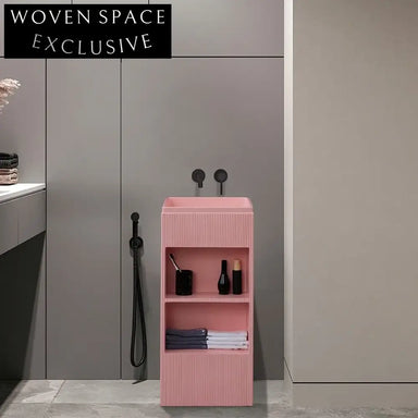 Elegant Freestanding Pink Artificial Stone Bathroom Pedestal Sink Basin