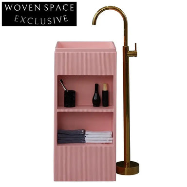 Elegant Freestanding Pink Artificial Stone Bathroom Pedestal Sink Basin