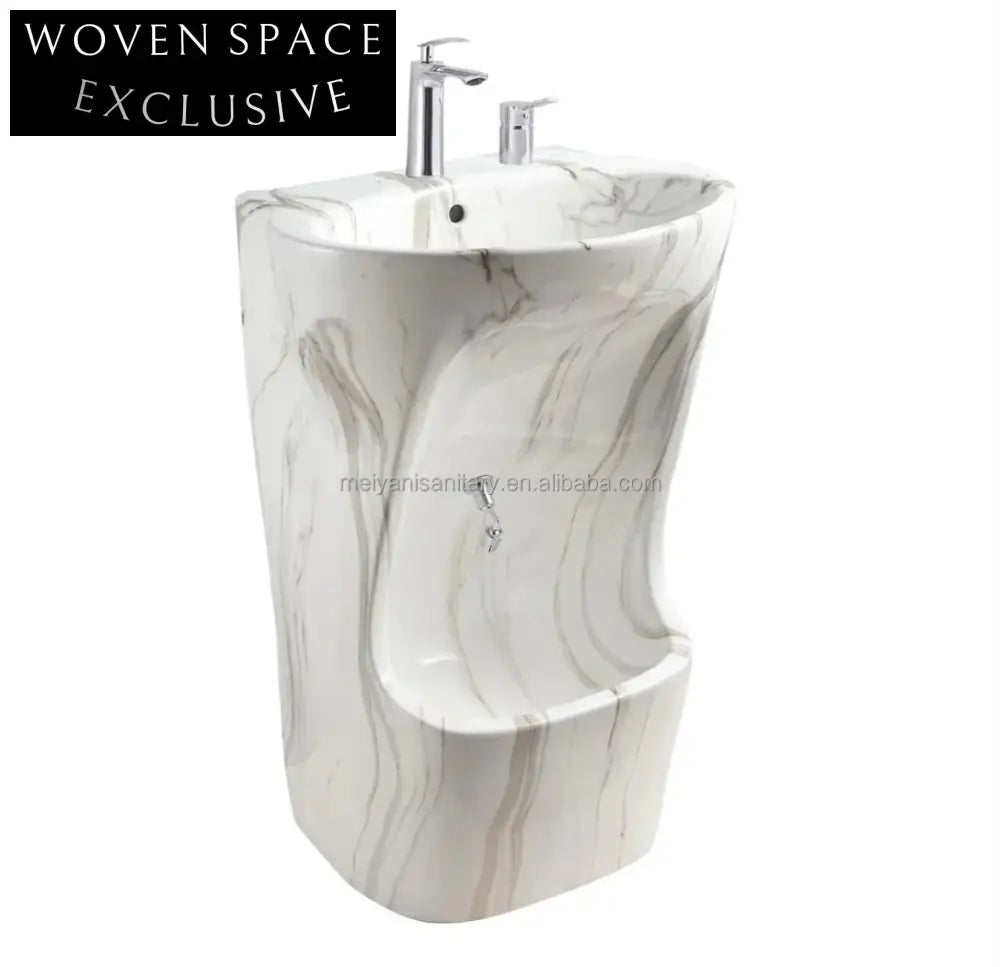 Elegant Freestanding Porcelain Pedestal Basin for Wudu Foot Washing & Modern Spaces