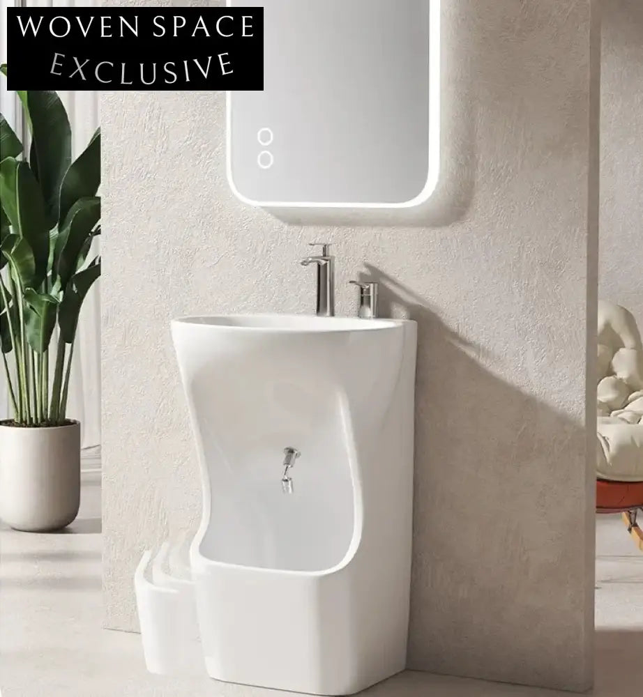 Elegant Freestanding Porcelain Pedestal Wudu Foot Wash Basin Sink