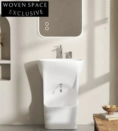 Elegant Freestanding Porcelain Pedestal Wudu Foot Wash Basin Sink