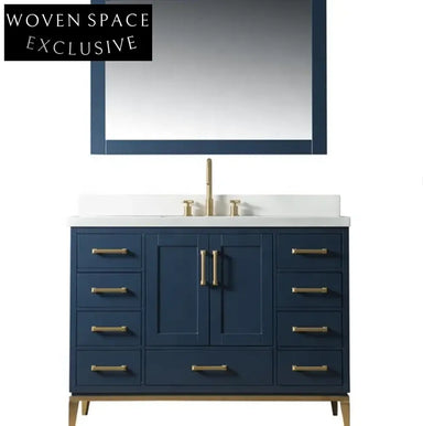 Elegant Freestanding Solid Wood Bathroom Vanity Cabinet with Integrated Makeup Mirror