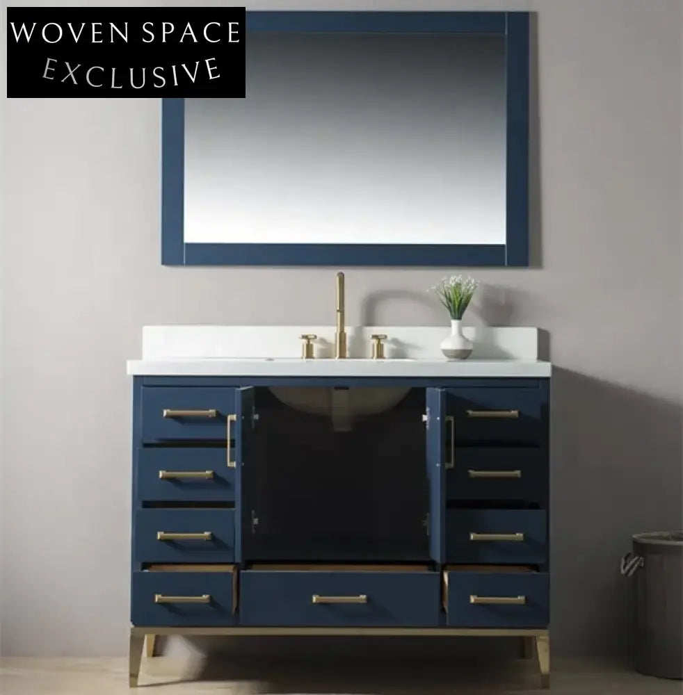 Elegant Freestanding Solid Wood Bathroom Vanity Cabinet with Integrated Makeup Mirror