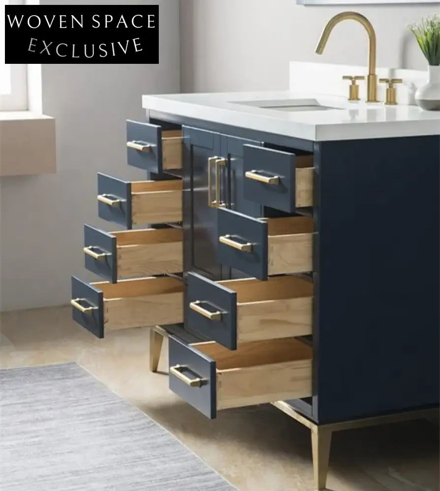 Elegant Freestanding Solid Wood Bathroom Vanity Cabinet with Integrated Makeup Mirror