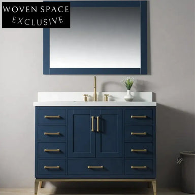 Elegant Freestanding Solid Wood Bathroom Vanity Cabinet with Integrated Makeup Mirror