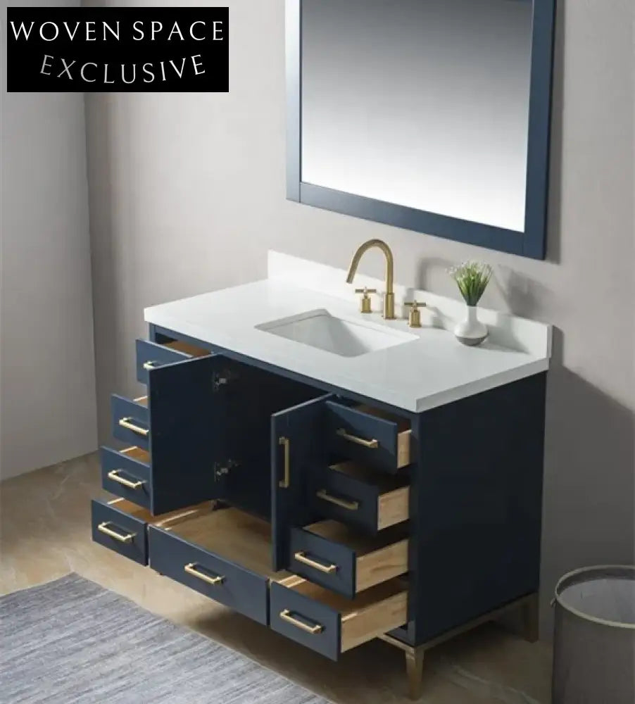 Elegant Freestanding Solid Wood Bathroom Vanity Cabinet with Integrated Makeup Mirror