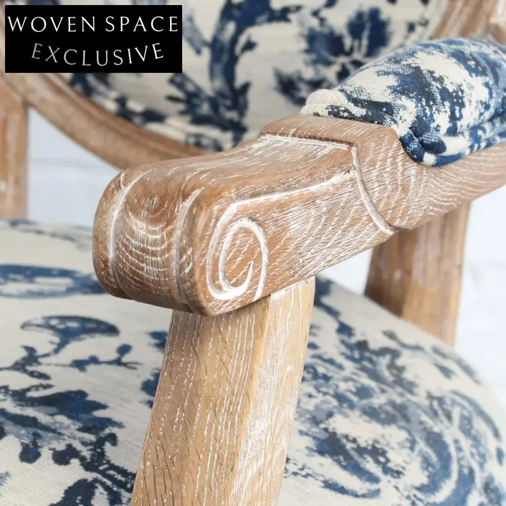 Elegant French Louis Arm Chair: Linen Upholstered, Solid Oak Wood, Antique Style