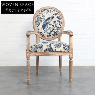 Elegant French Louis Arm Chair: Linen Upholstered, Solid Oak Wood, Antique Style
