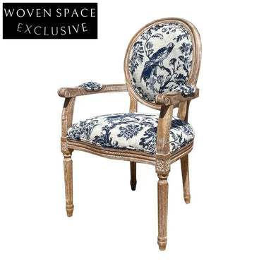 Elegant French Louis Arm Chair: Linen Upholstered, Solid Oak Wood, Antique Style