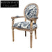 Elegant French Louis Arm Chair: Linen Upholstered, Solid Oak Wood, Antique Style