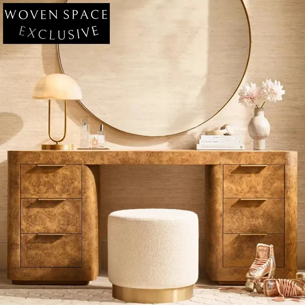 Elegant French Classic Solid Oak Wood Dressing Table with Drawers