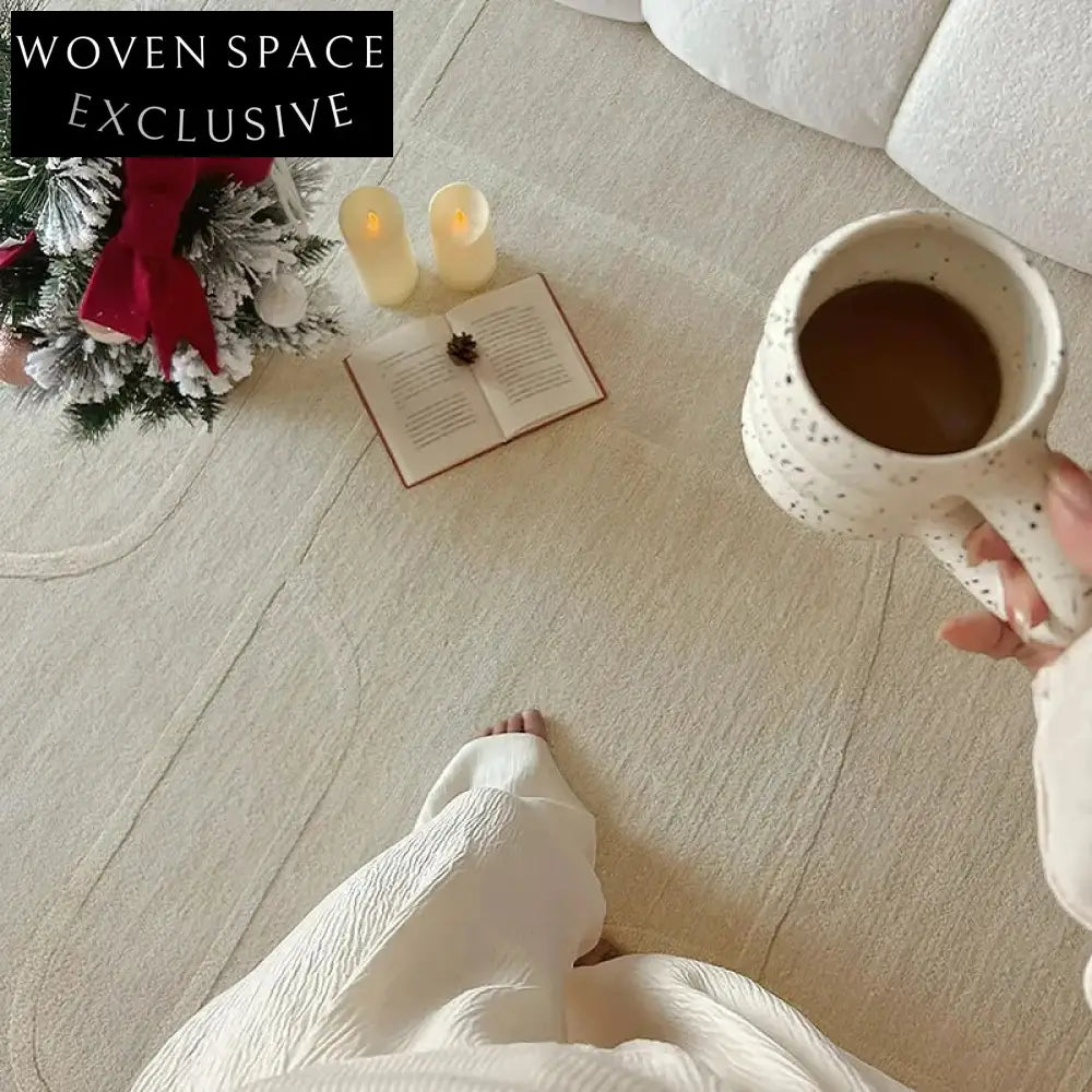 Elegant French Cream Handmade Wool Log Pattern Area Rug for Modern Homes