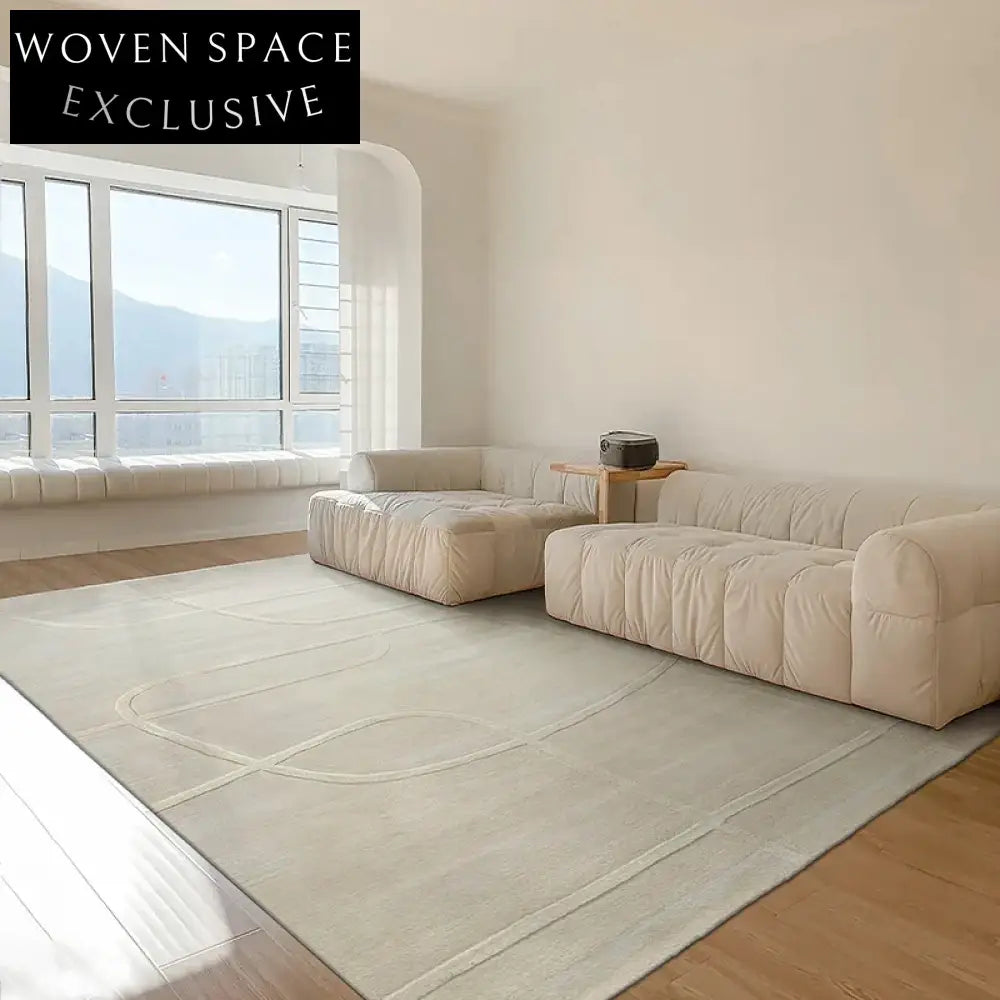 Elegant French Cream Handmade Wool Log Pattern Area Rug for Modern Homes