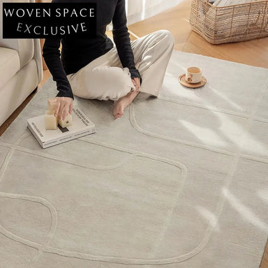 Elegant French Cream Handmade Wool Log Pattern Area Rug for Modern Homes