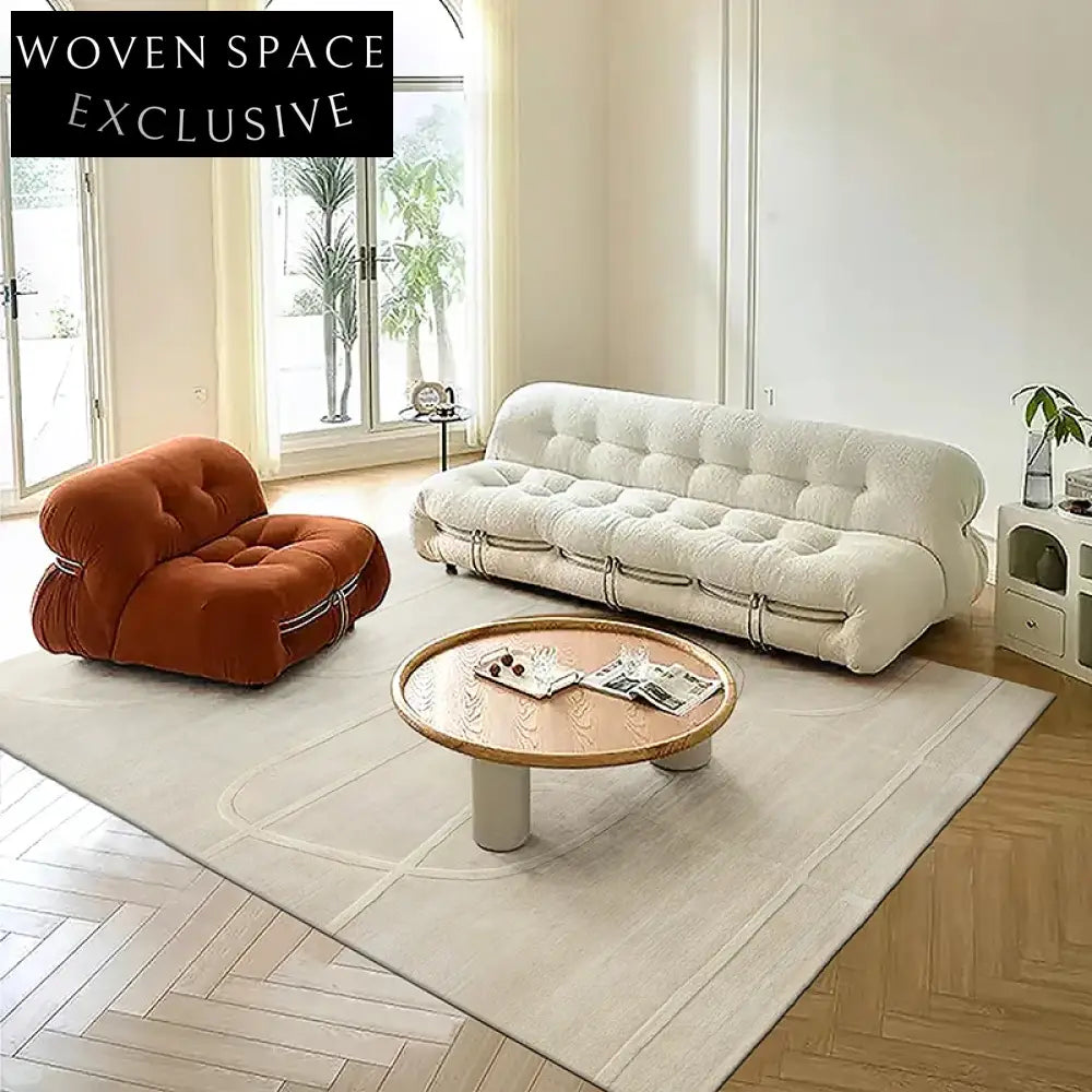 Elegant French Cream Handmade Wool Log Pattern Area Rug for Modern Homes